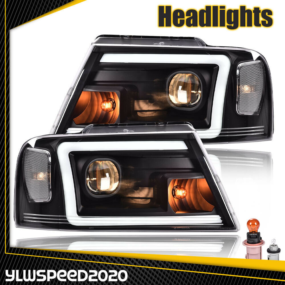 LED DRL Projector Headlight/Lamps Clear Black Fit For 04-08 Ford F-150/Mark LT