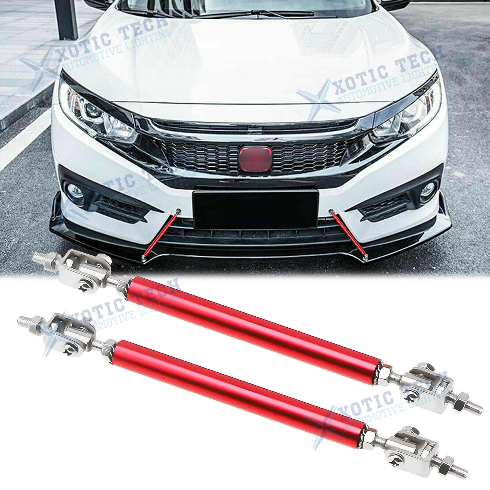 Red Adjust Front Bumper Lip Splitter Strut Rod Tie Support Bars For Honda 8