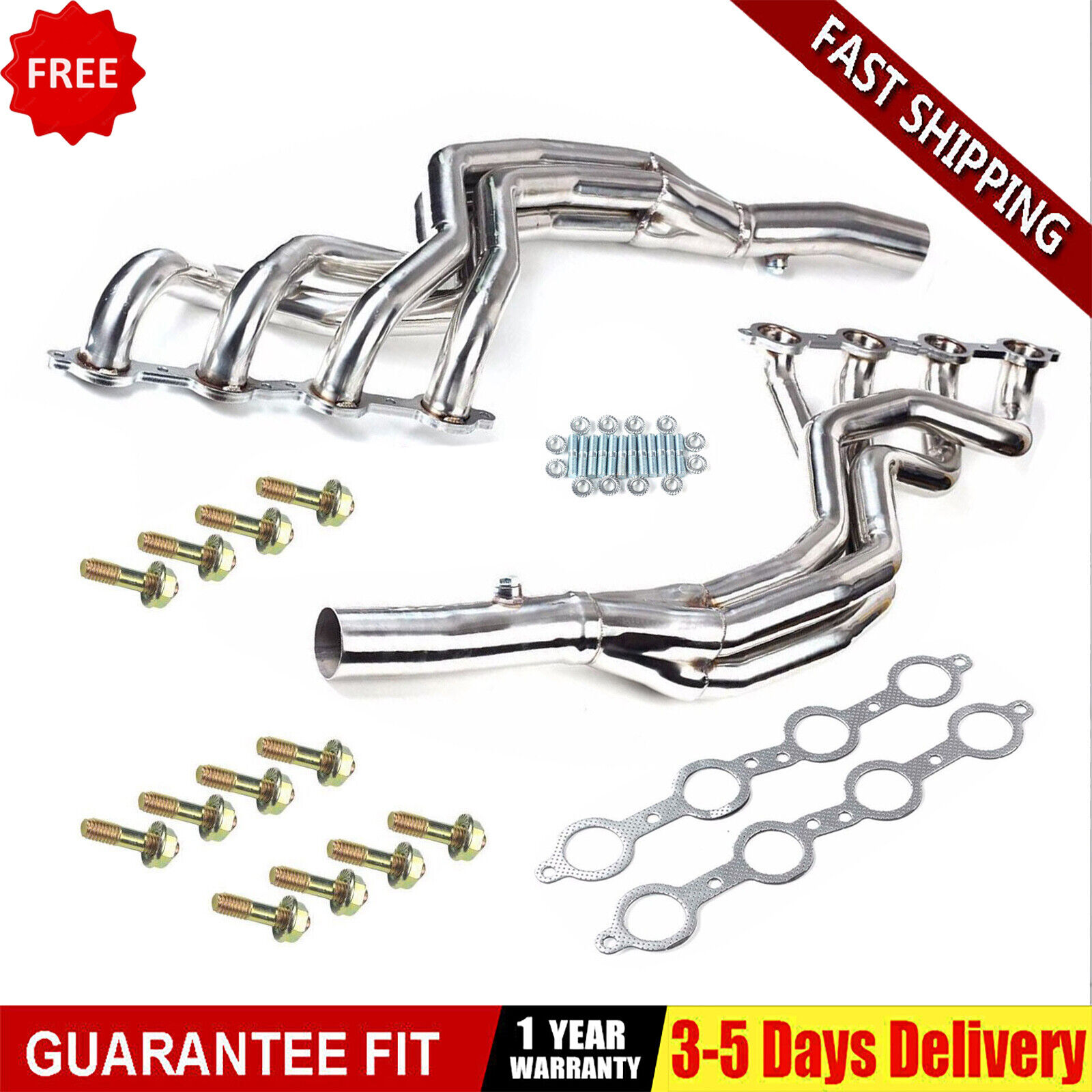 Pair Stainless Exhaust Header Kit Manifold For Chevy Camaro SS 6.2L V8 2010-13