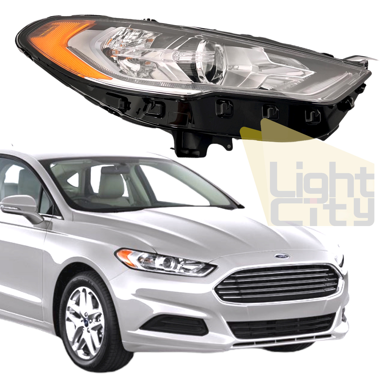 For 2017-2020 Ford Fusion Passenger Halogen Headlight with Bulbs (LED DRL) RH