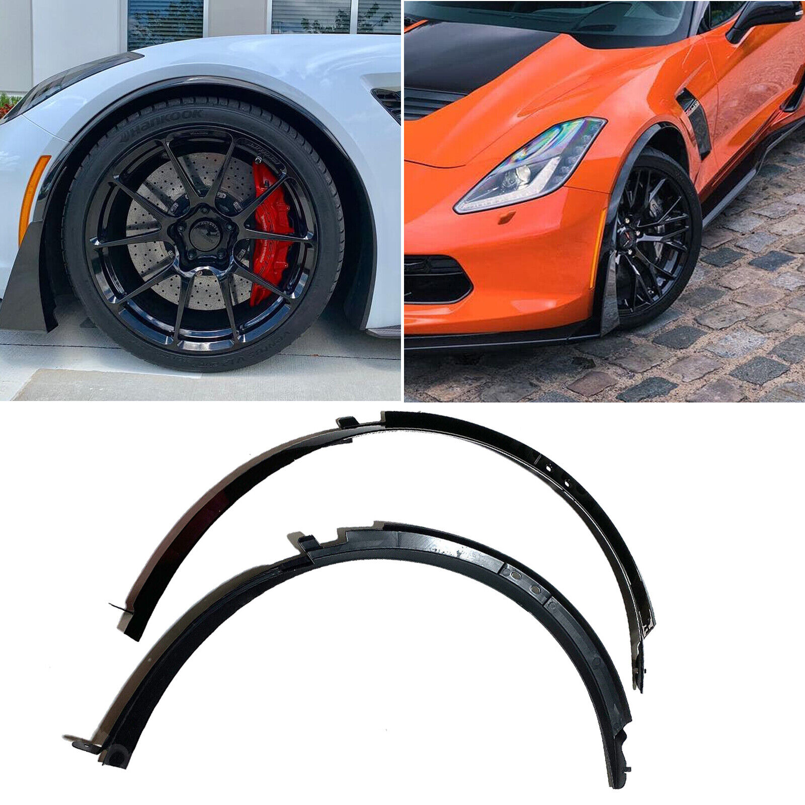 For Corvette C7 Z06 2014-2019 Front Wheel Arch Trim Fender Flares Glossy Black