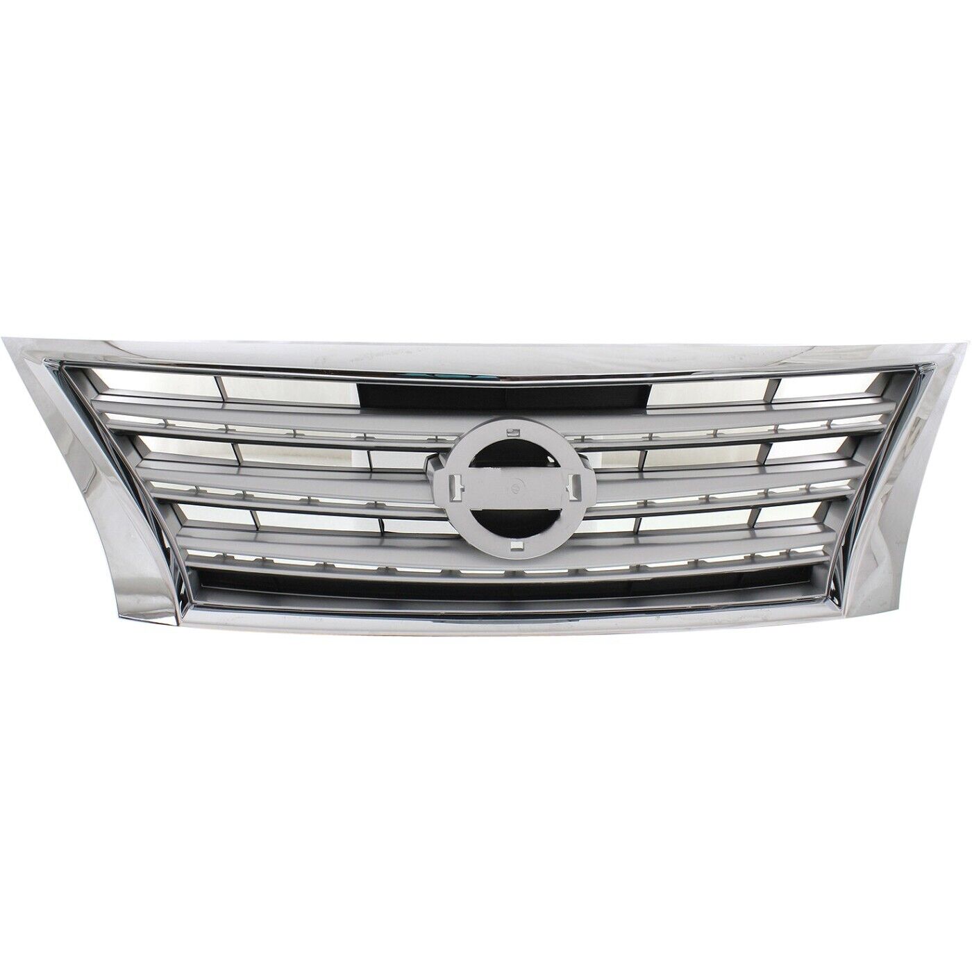 Grille For 2013-2015 Nissan Sentra Chrome Shell w/ Silver Insert Plastic