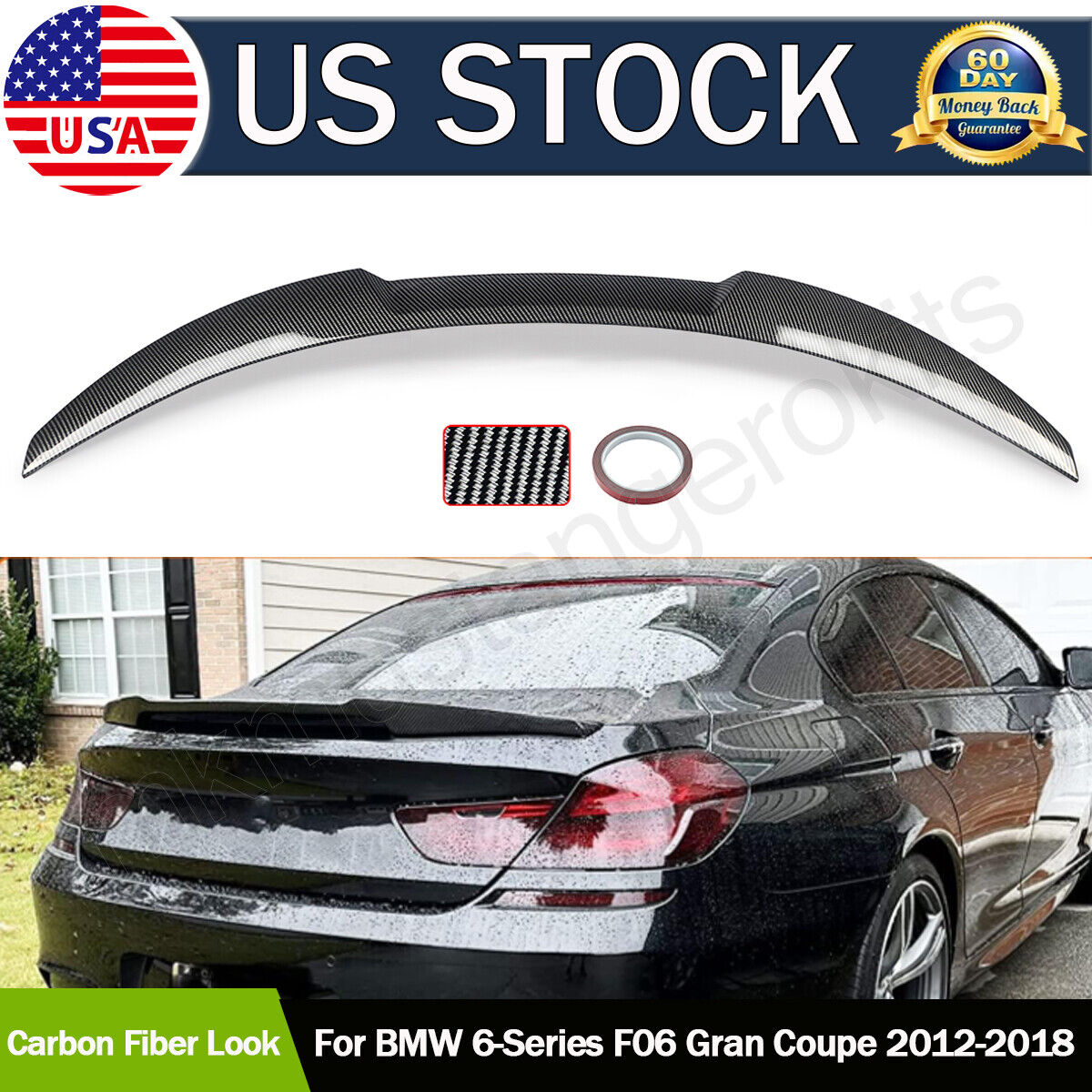 FOR 12-18 BMW 6 SERIES F06 640i 650i M6 CARBON LOOK REAR TRUNK SPOILER WING LID