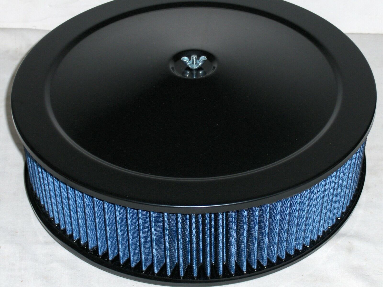 14 x 5 Black Round Washable Air Cleaner w/ Blue Filter Street Rod Muscle Car