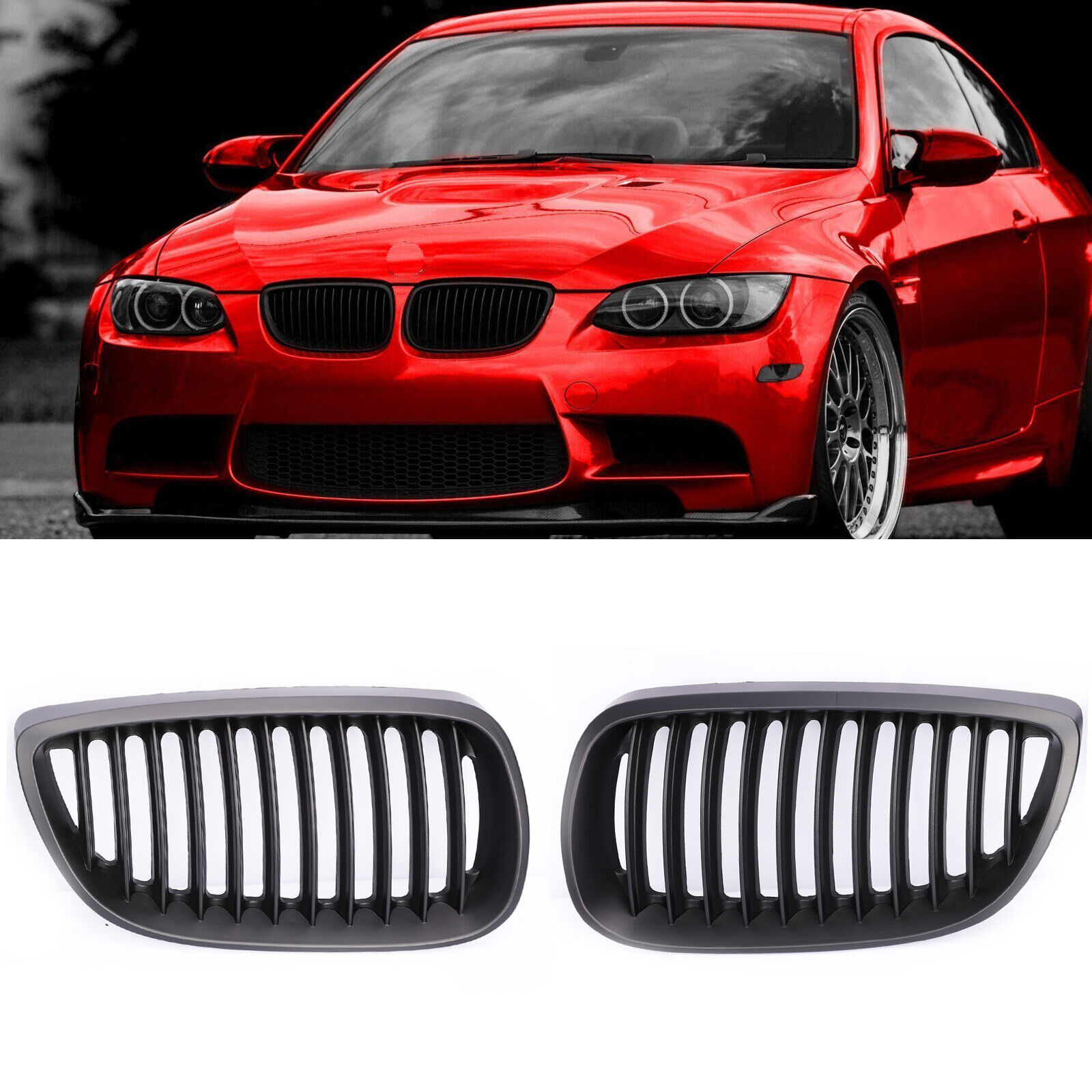 Matte Black Front Kidney Grill Grille for BMW E92 E93 M3 style 328i Coupe 07-10