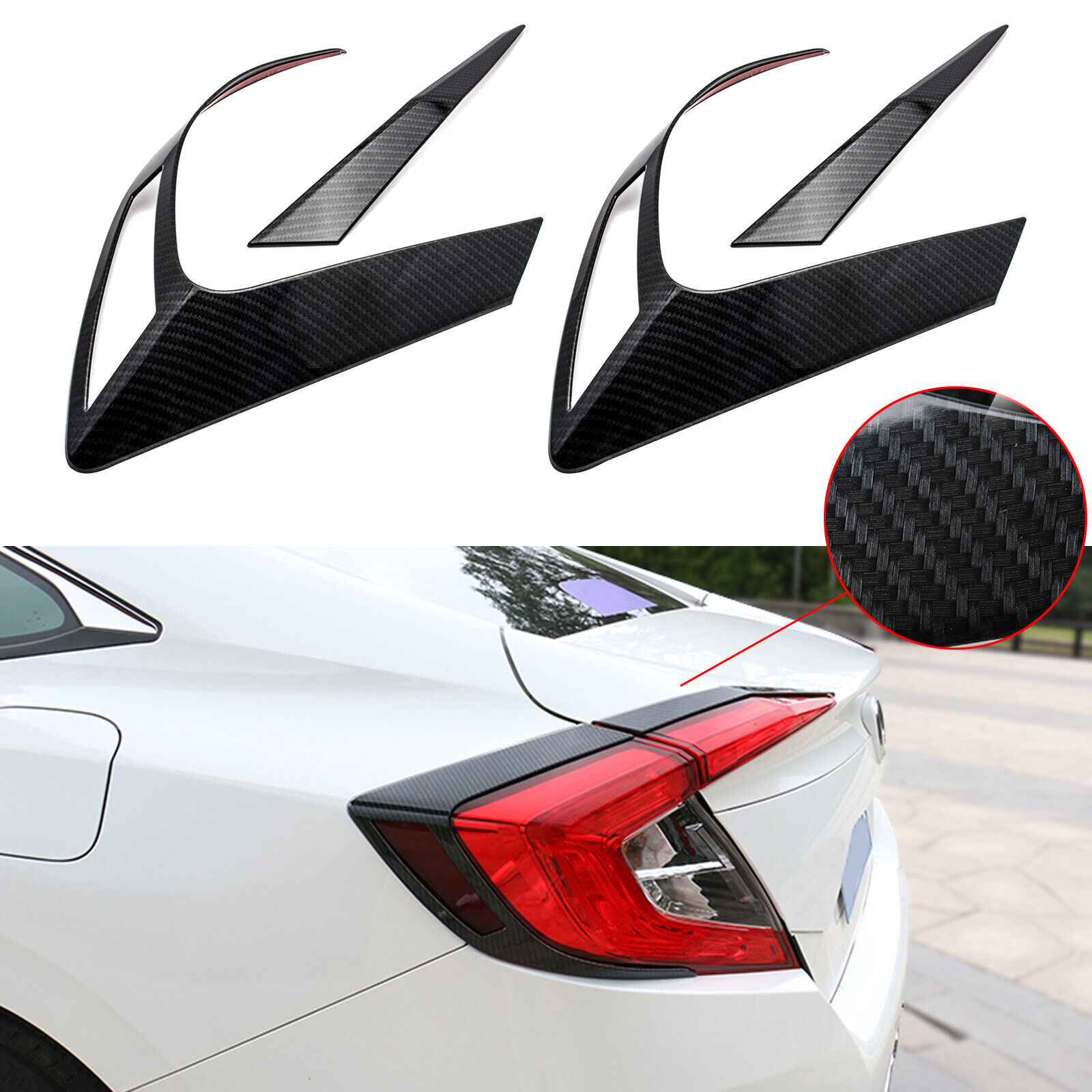 For Honda Civic 10th 16+ Carbon Fiber Tail Light Eyelid Cover Trim Frame Molding