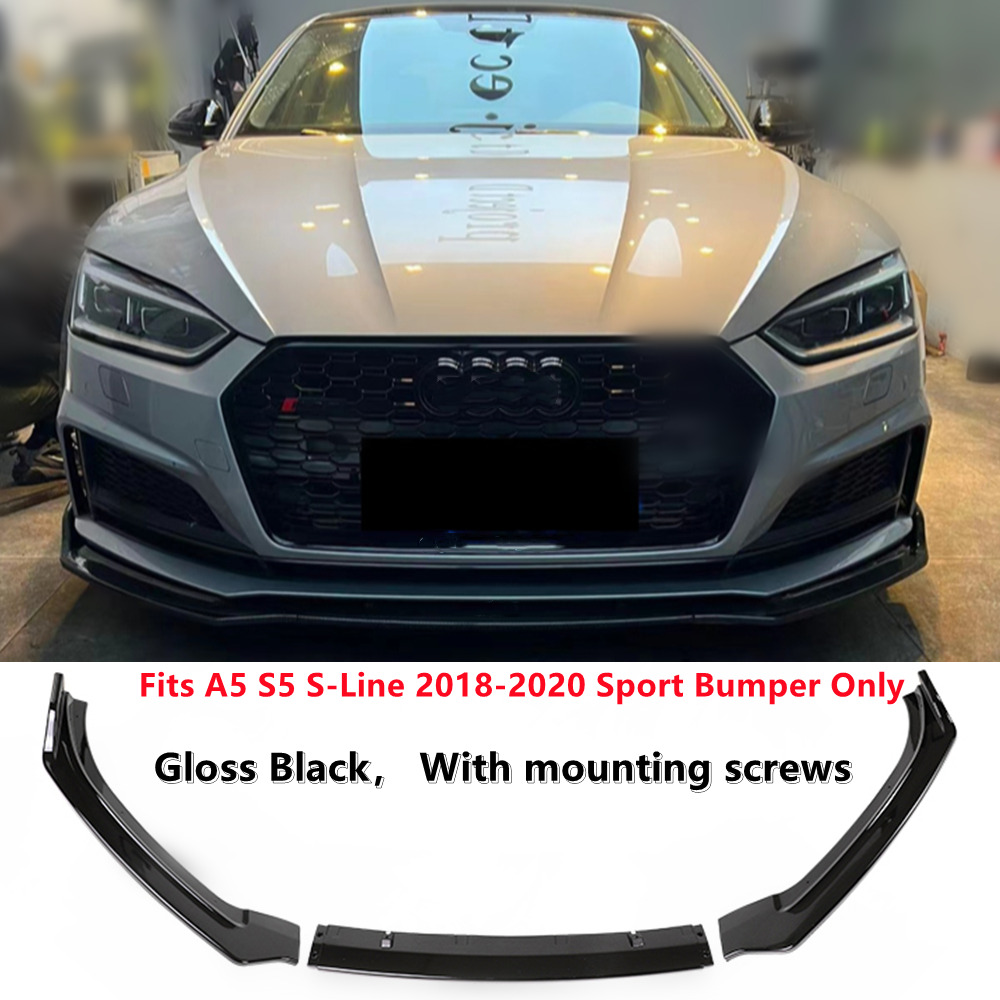Front Bumper Lip Splitter Spoiler Gloss Black Fit For AUDI S5 /A5 Sline 2018-20