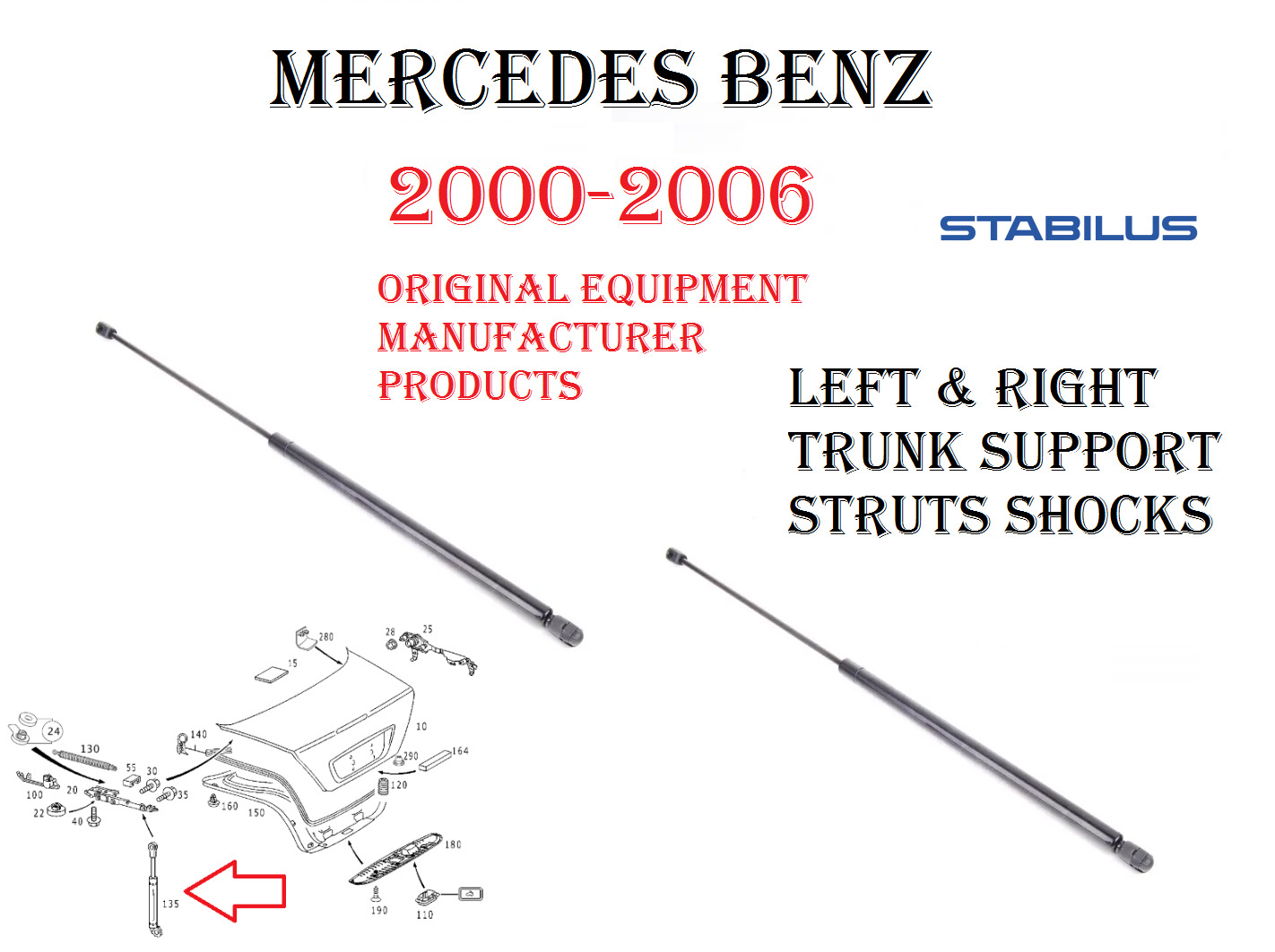 Mercedes Trunk Support Strut Shocks Set of 2 For W215 CL500 CL55 CL600 CL65 OEM