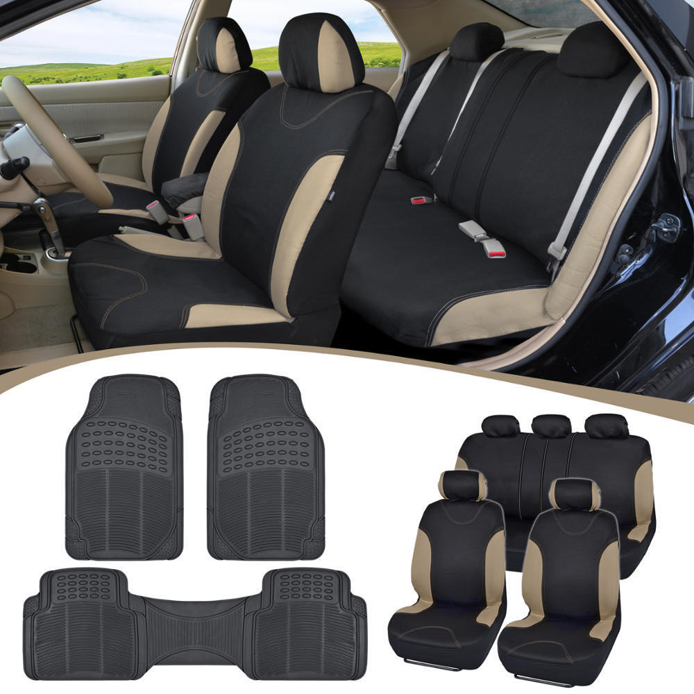 Car SUV Seat Covers for Auto & Heavy Duty Rubber Floor Mats - Full Interior Set