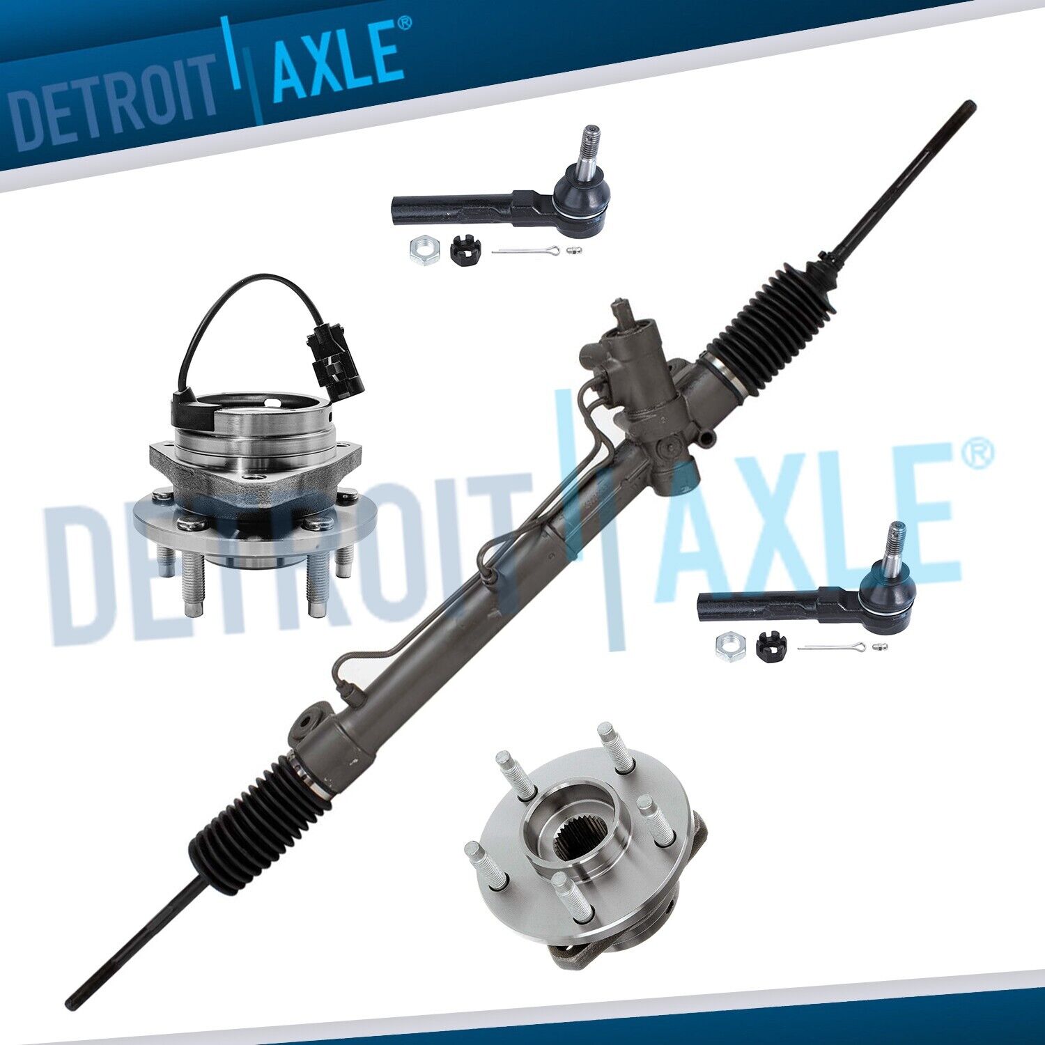 Power Steering Rack and Pinion + Wheel Hubs + Tie Rods for Chevy Malibu G6 Aura