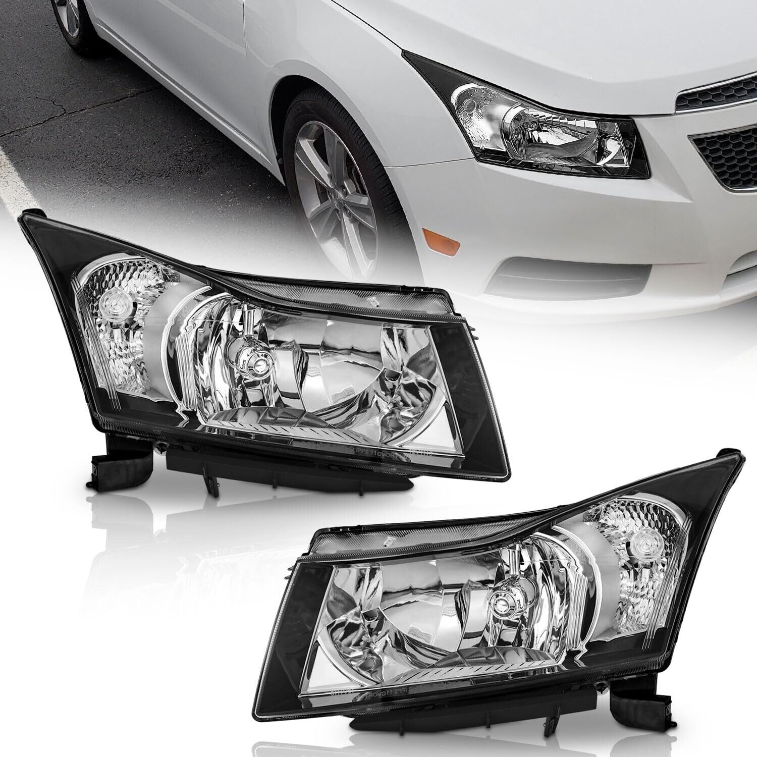 WELMOTO Headlights For 2011-2015 Chevy Cruze Chrome Headlamps Left+Right Pair
