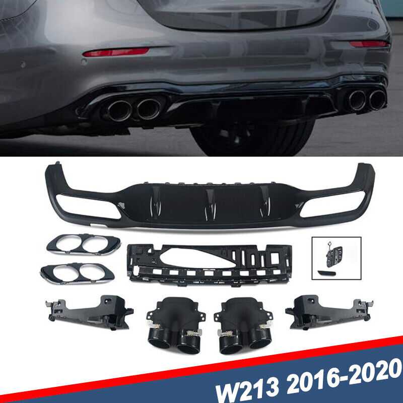 For 2016-20 Mercedes Benz W213 E300 E43 AMG Rear Bumper Diffuser W/ Exhaust Tips