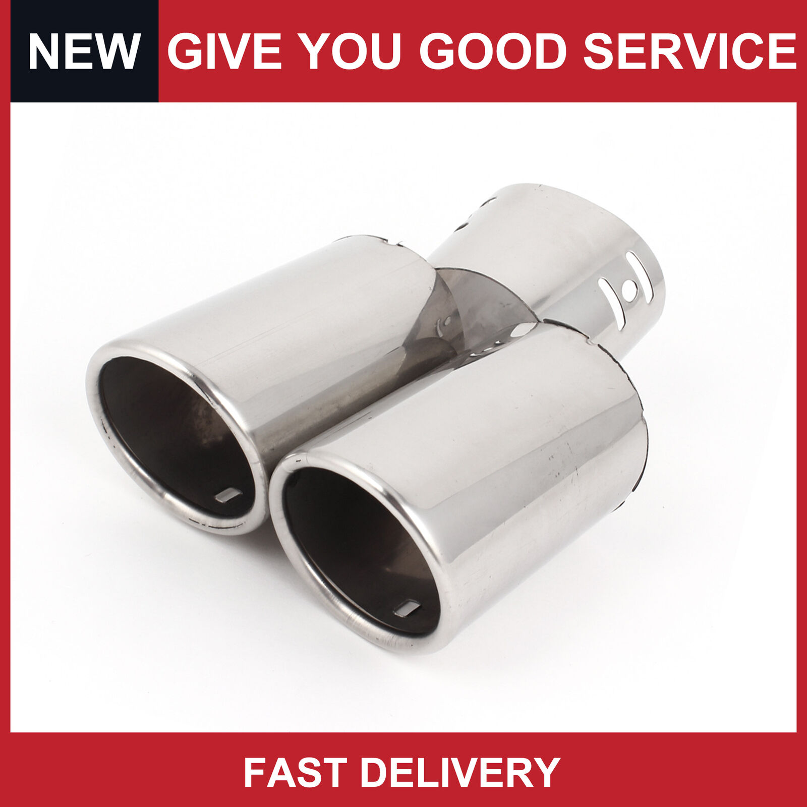 Universal 57mm Slant Dual Tip Exhaust Muffler Tail Pipe Silver Tone Pack of 1