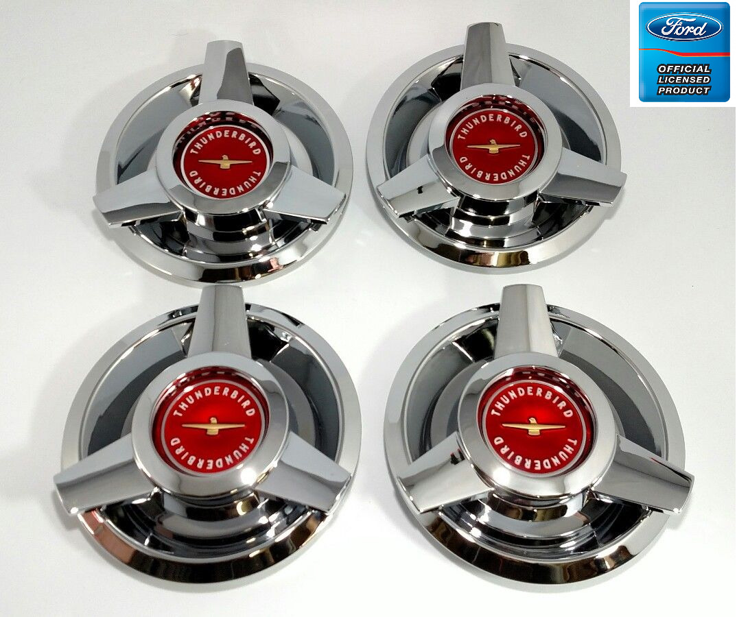 (Set/4) Red Logo Wire Wheel Spinner Hubcaps for 1962-63 Ford Thunderbird 