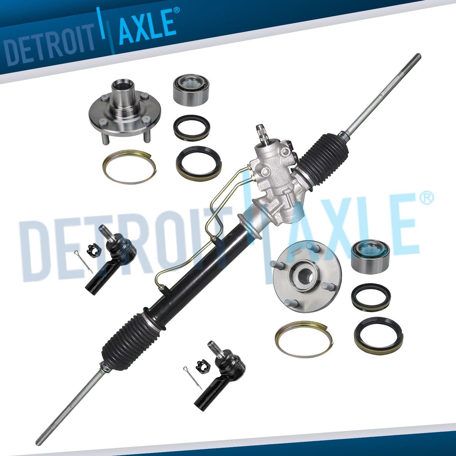5pc Kit: Rack and Pinion + Wheel Hub Bearings + Tie Rod Ends for Prizm Corolla
