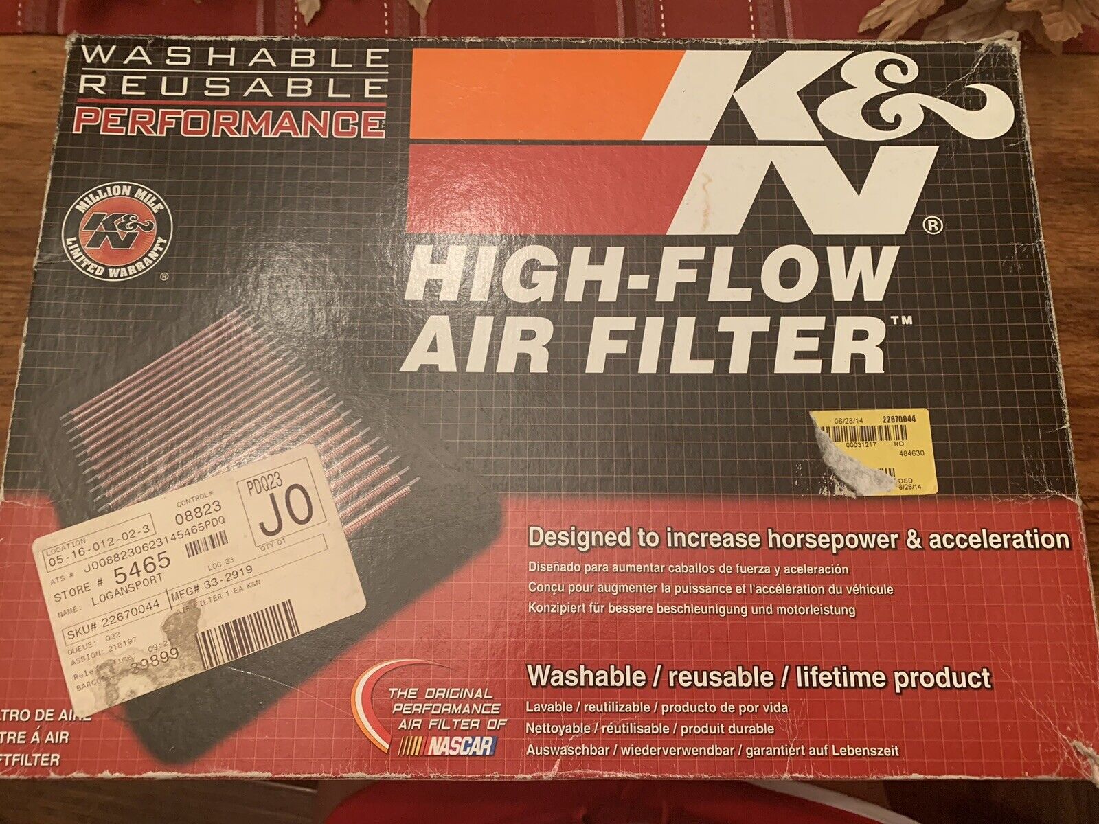 K&N high flow air filter for 2008 Pontiac G8 33-2919