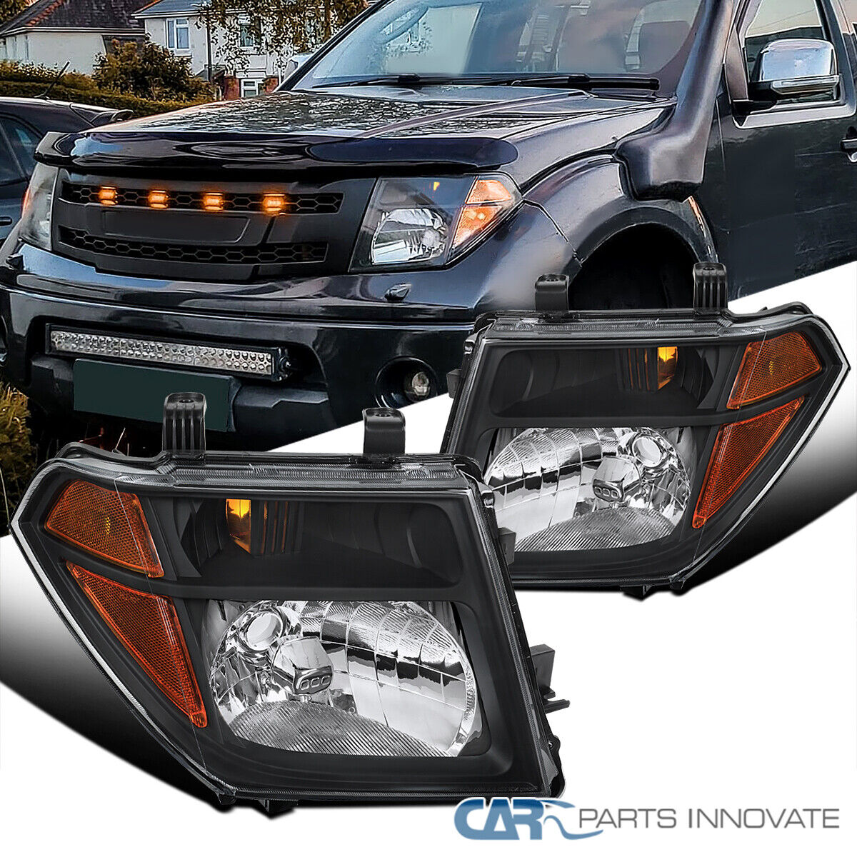 Black Fit 2005-2008 Frontier 2005-2007 Pathfinder Headlights Head Lamps Assembly
