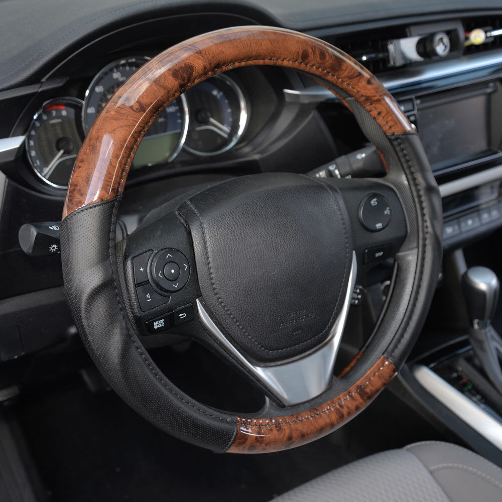 ACDelco Smooth Synthetic Leather Steering Wheel Cover Strong-Grip - Dark Wood