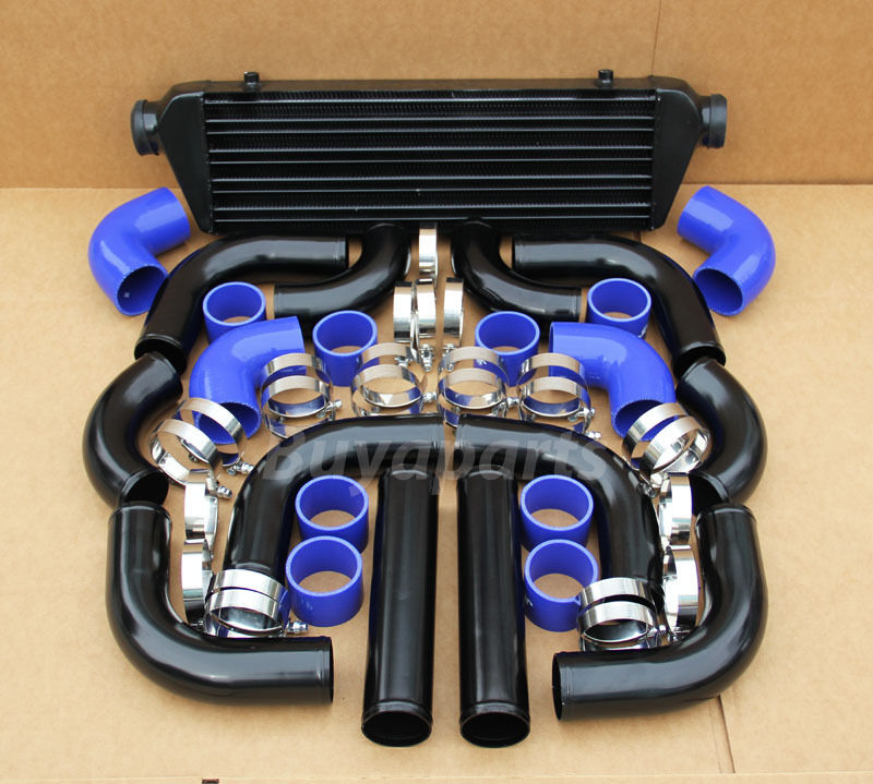 2.5' BLACK PIPING+ Intercooler KIT+ BLUE COUPLER CLAMP TURBOCHARGER SUPERCHARGER