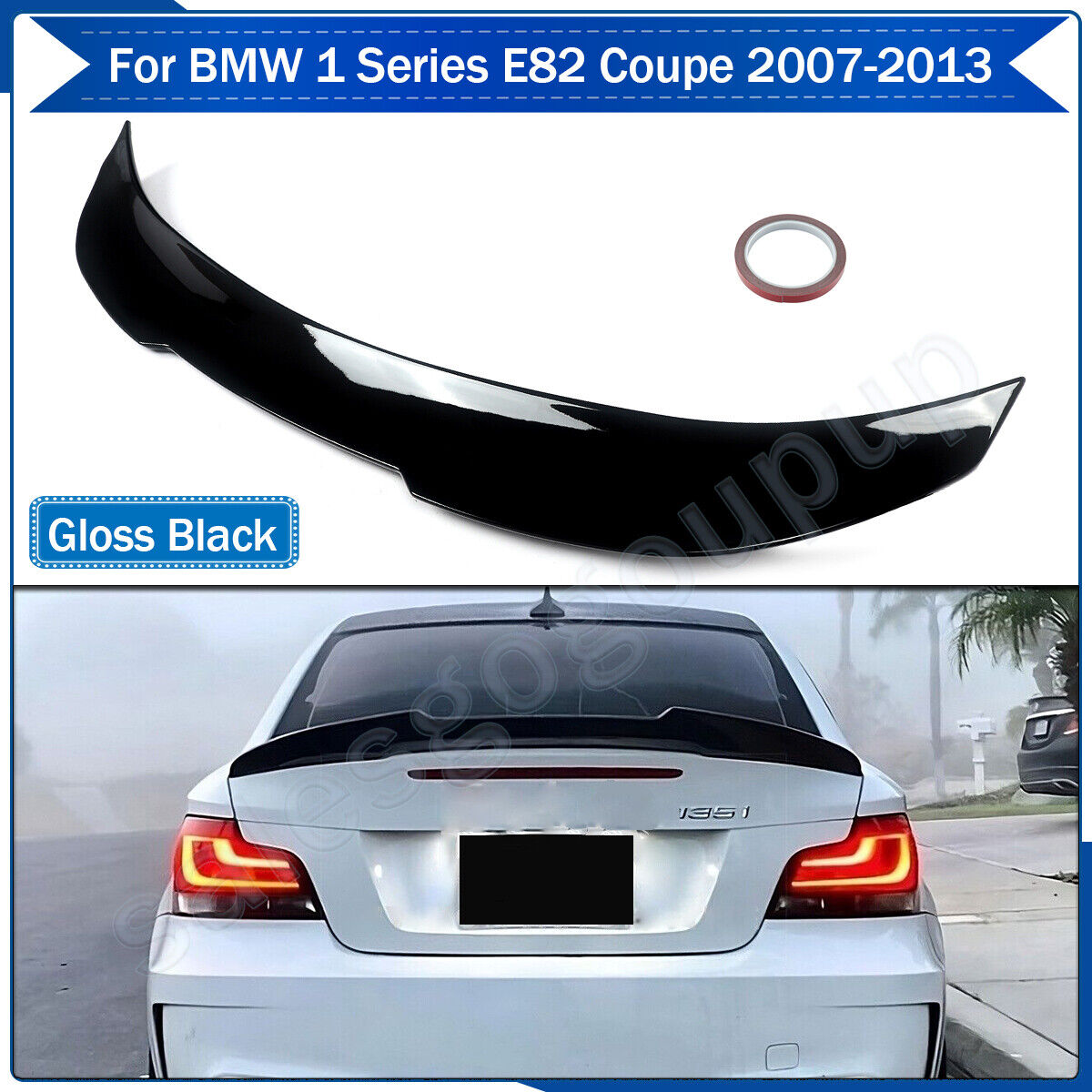 For 2007-13 BMW 1 Series E82 Coupe 128i 135i PSM Style Rear Spoiler Glossy Black