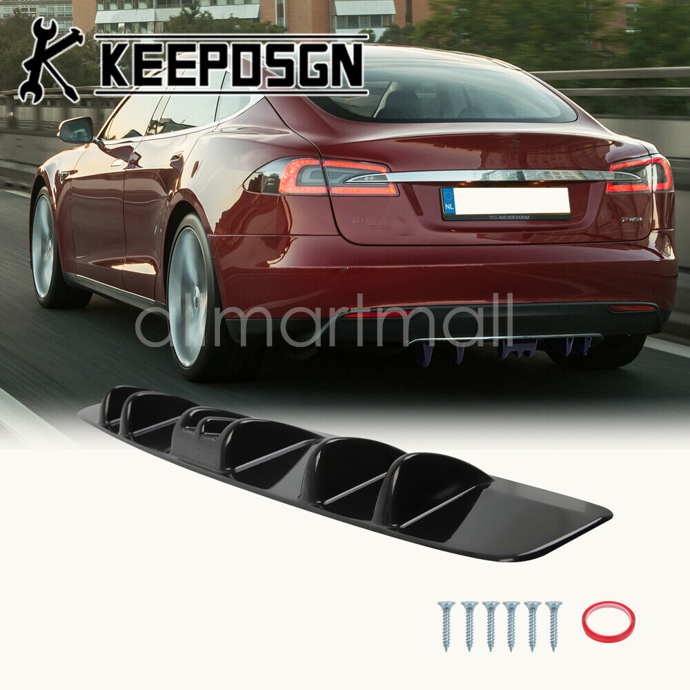 Car Rear Bumper Diffuser Lip Splitter Spoiler Shark Fins Black for Tesla Model S