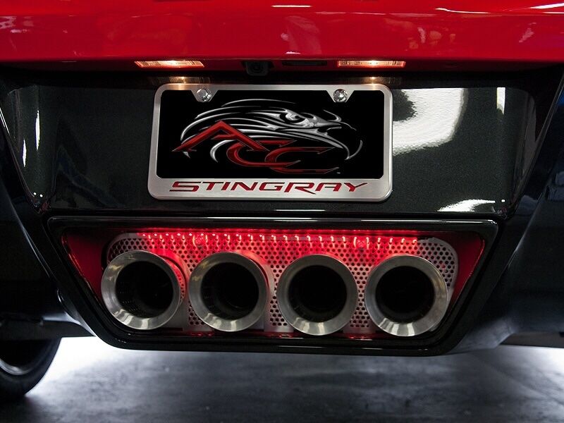 Corvette C7, Z06 Exhaust  Panel - 2014-2019  Perforated, Illuminated, Red NPP