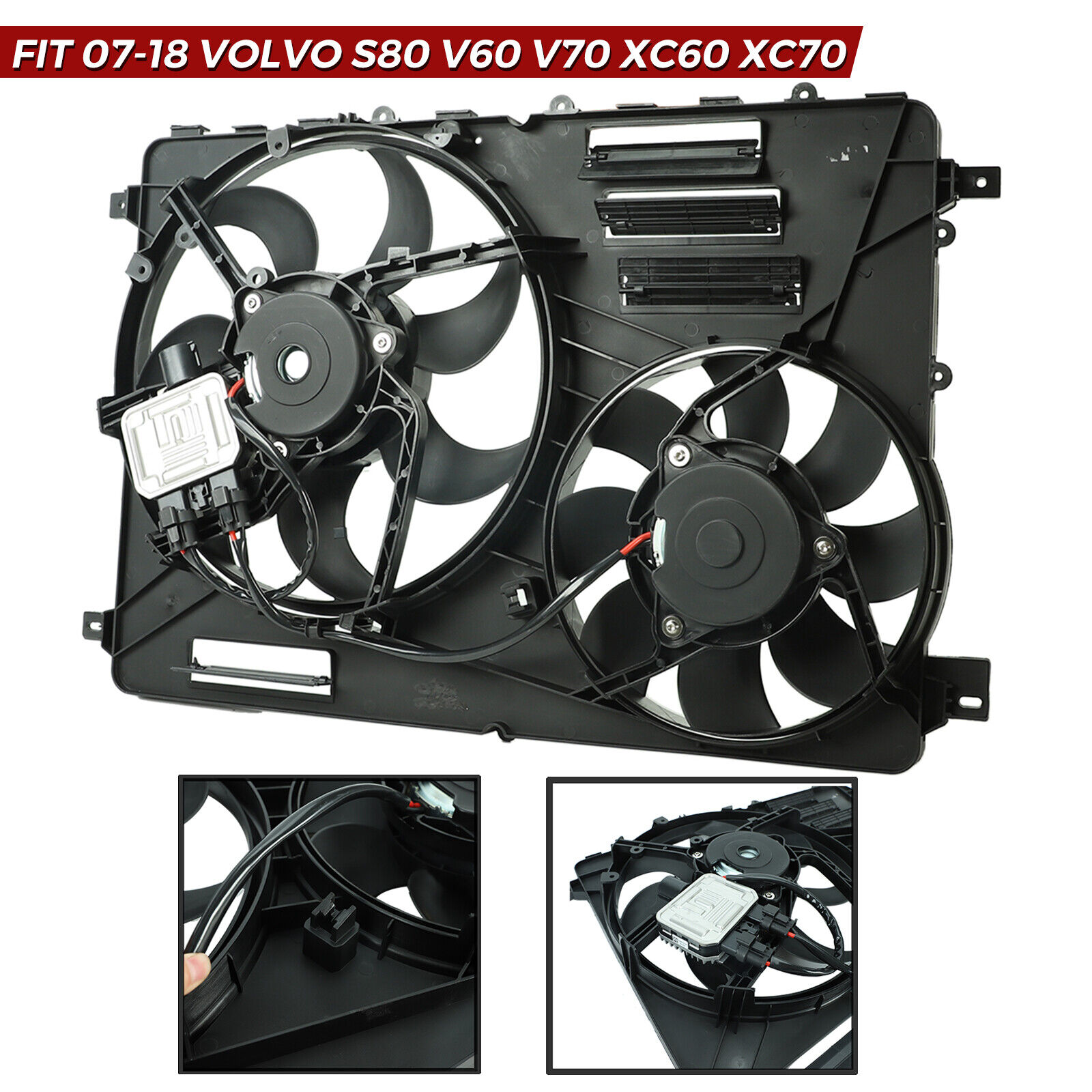 For 2008-2016 Volvo S80 XC60 XC70 Dual Engine AC Radiator Cooling Fan Assembly