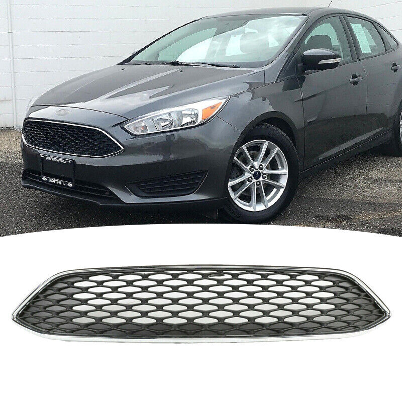 Fit 15-18 Ford Focus Front Bumper Upper W/Chrome Trim Grille Grill Painted Black