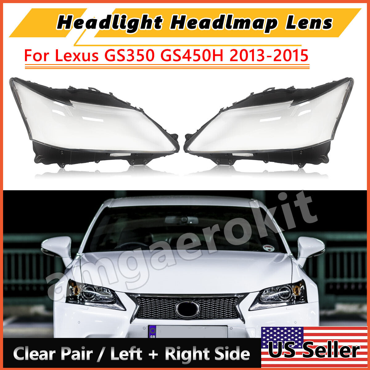 NEW For Lexus GS350 GS450H 2013-2015 Left Right Headlight Lens Headlamp Cover US