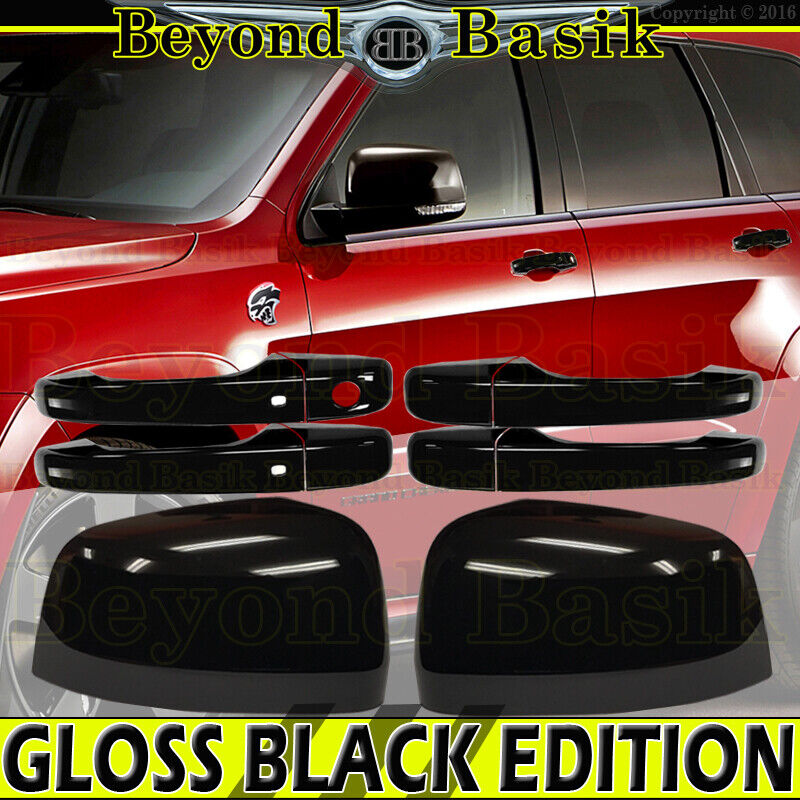 For 2011-2021 Jeep Grand Cherokee GLOSS BLACK 4 Door Handle COVERS w/Smt+Mirrors