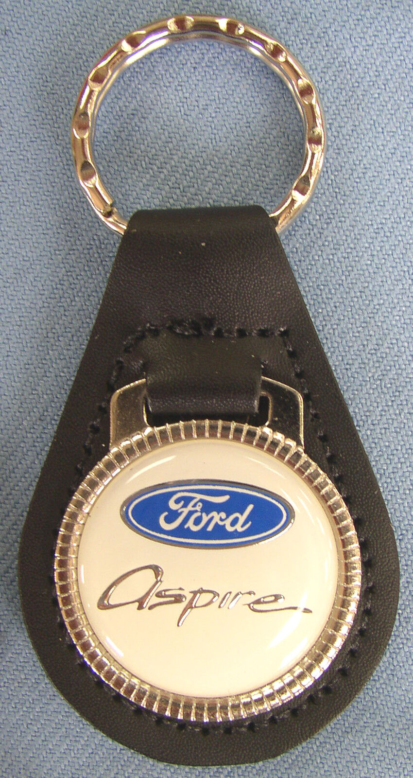 Vintage White Ford ASPIRE Black Leather #31AA Key ring Key Fob Key Holder 
