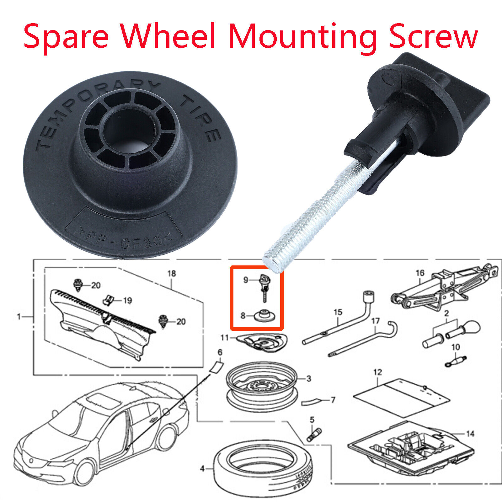 For Honda Acura Accord CR-V Civic Insight  Spare Tire Wheel Mounting Screws