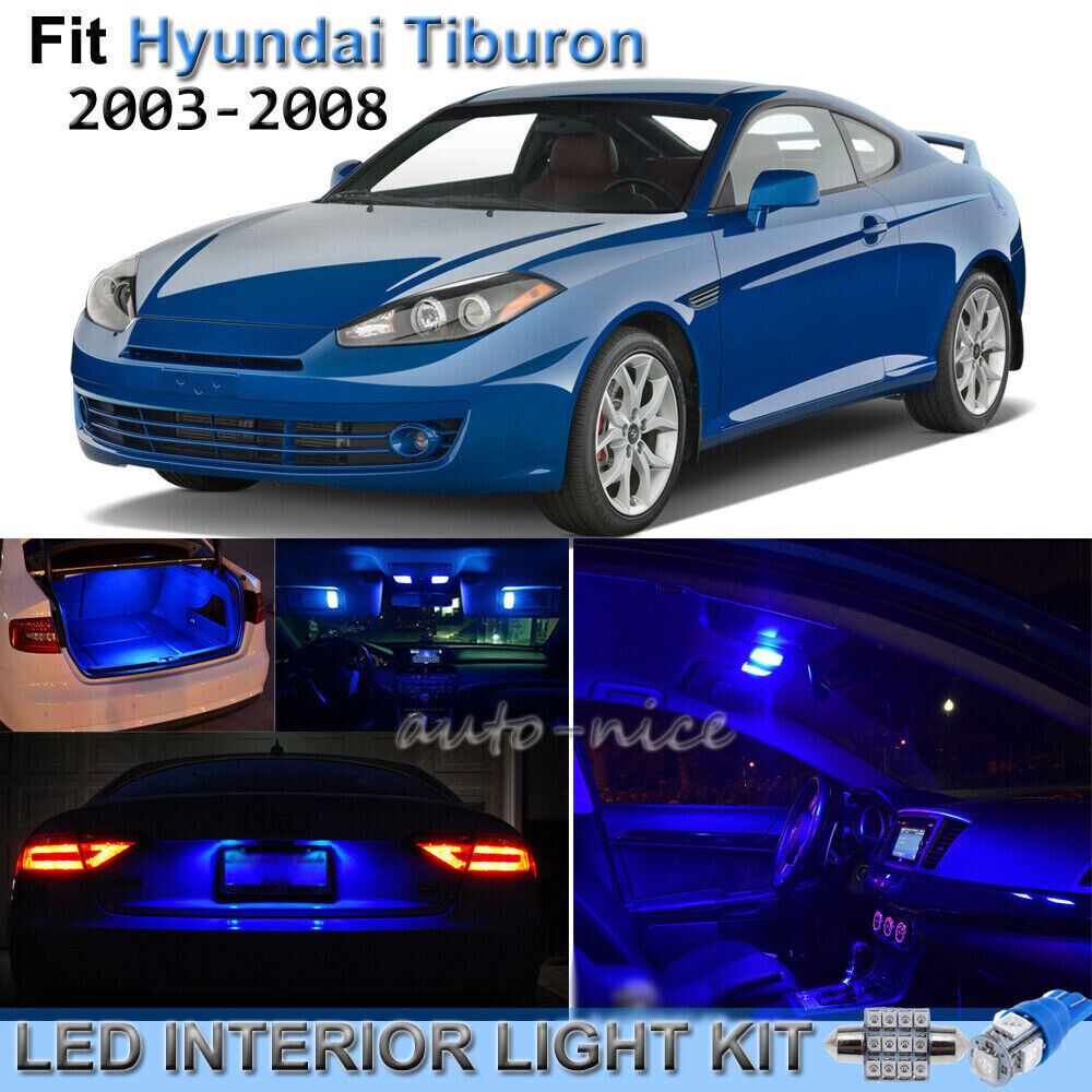 For 2003-2008 Hyundai Tiburon Brilliant Blue LED Interior Lights Kit 8 Pieces