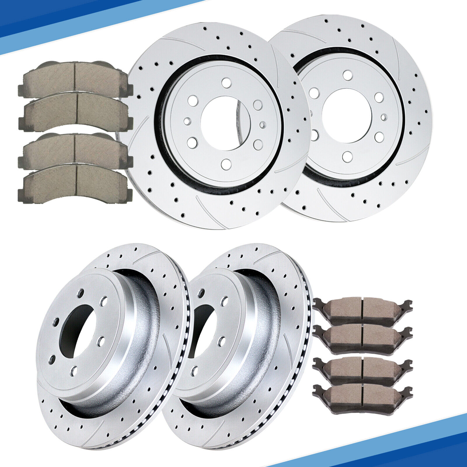 Front Rear Slotted Rotors Brake Ceramic Pads Kit for 2012-2020 Ford F-150 6 Lugs