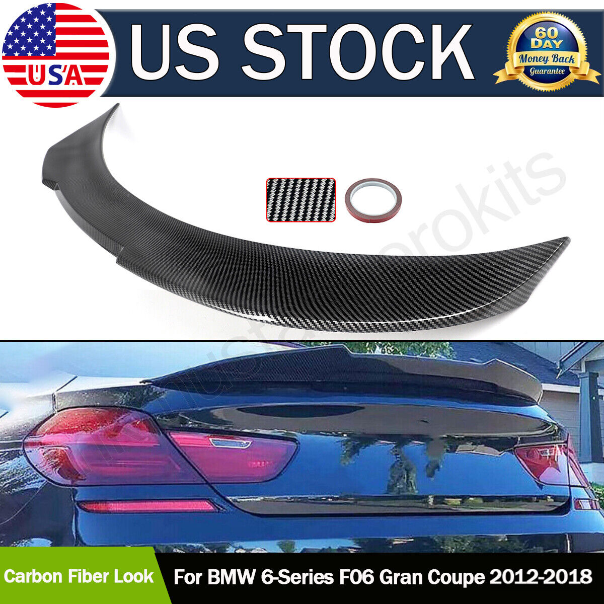 FOR 12-18 BMW F06 640i 650i M6 CARBON LOOK REAR TRUNK SPOILER WING LID PSM STYLE