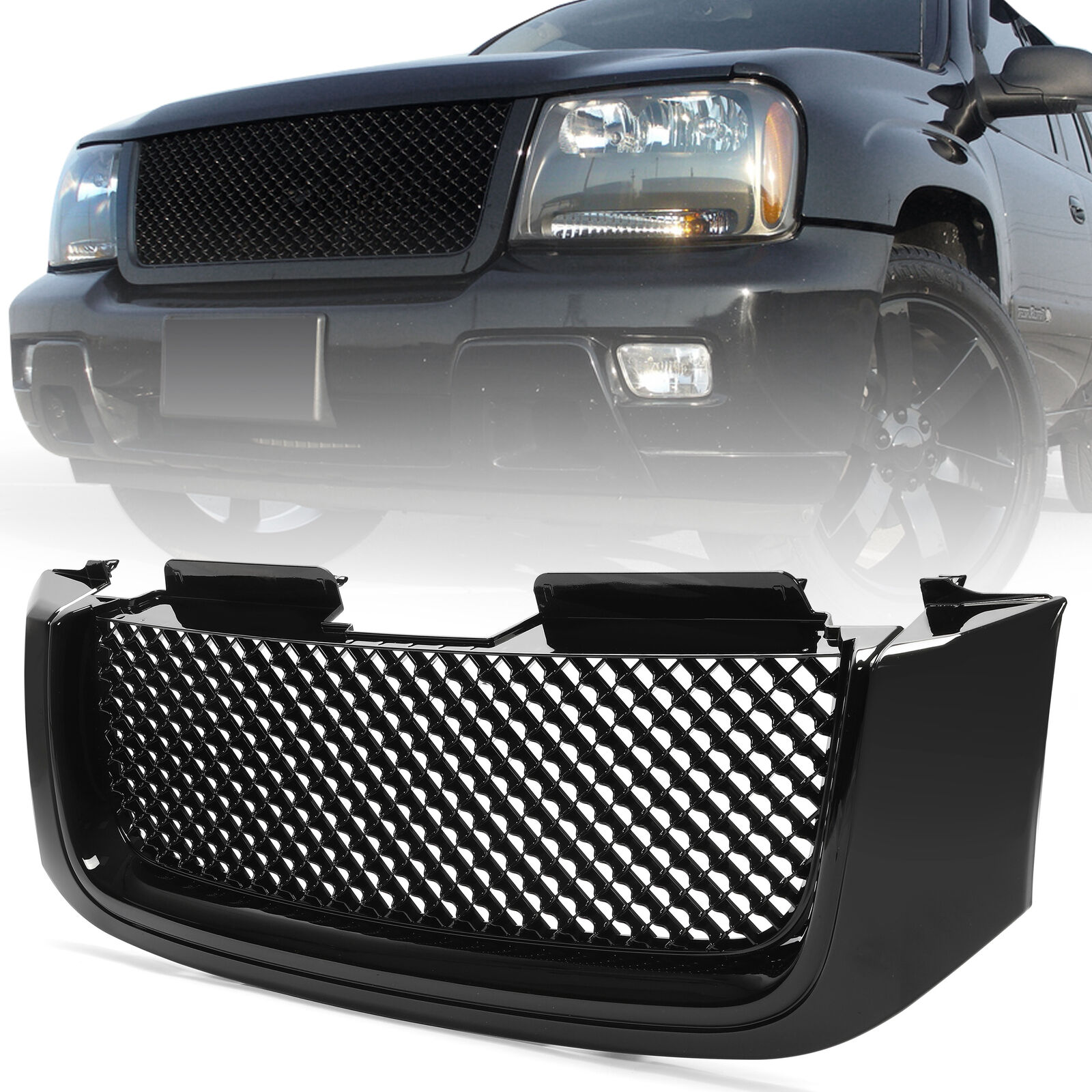 GLOSS BLACK FRONT UPPER HOOD GRILLE For 2002-2009 GMC ENVOY HONEYCOMB MESH GRILL