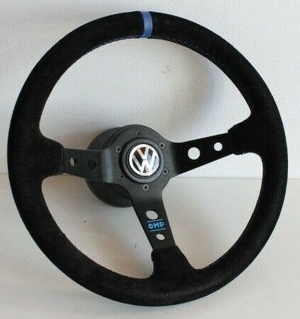 Steering Wheel fits For  VW Suede Leather Deep Blue Golf  Mk2 Mk3 Corrado 88-96'