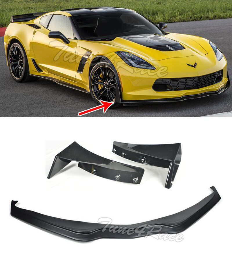 For 14-up Corvette C7 Z06 Z07 Stage 3 ABS Plastic Front Lip Extensions Winglets