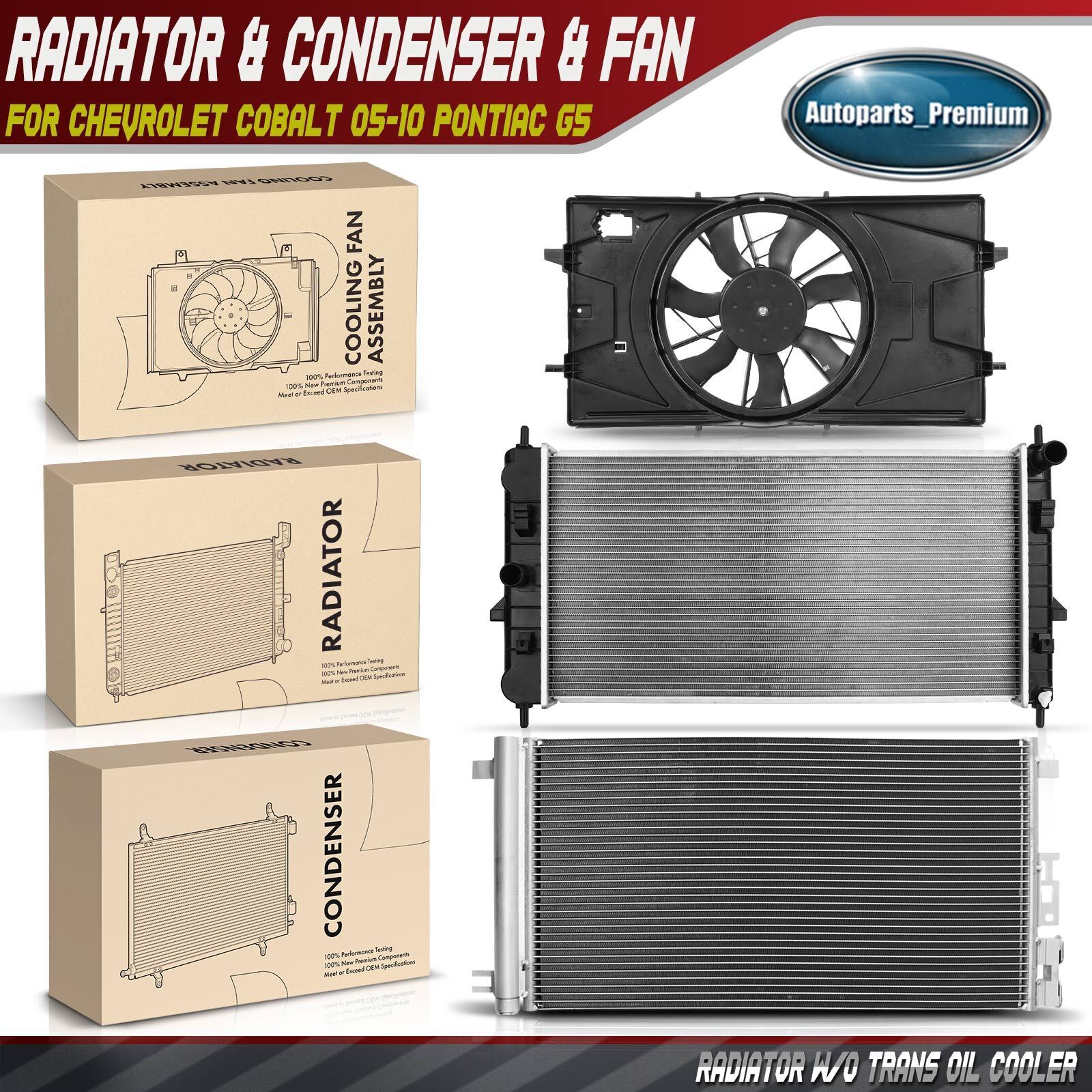 Radiator & AC Condenser & Cooling Fan Kit for Chevrolet Cobalt 2005-2010 Pontiac