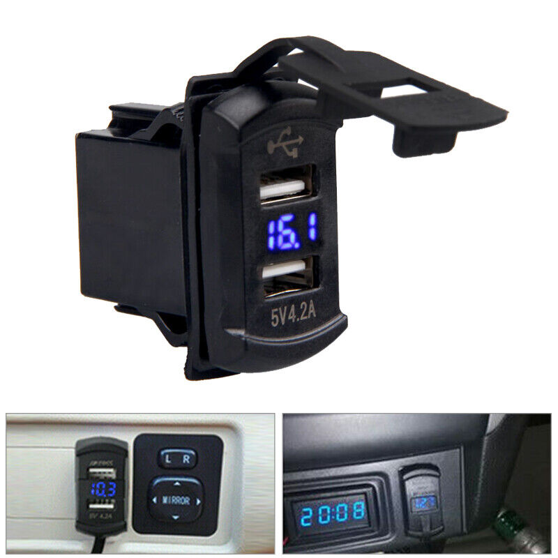 12V-24V Dual 2 USB Port Car Boat Charger Socket Voltage Digital Panel Volt Meter