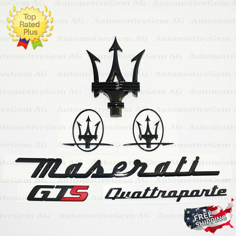 Maserati Emblem Quattroporte GTS Grille Trident Side Logo Black Badge Set Kit