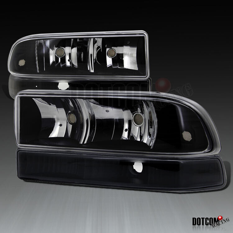 Fit 98-04 Chevy S10 Blazer Pickup Euro Black HeadLights+Bumper Lamps Pair