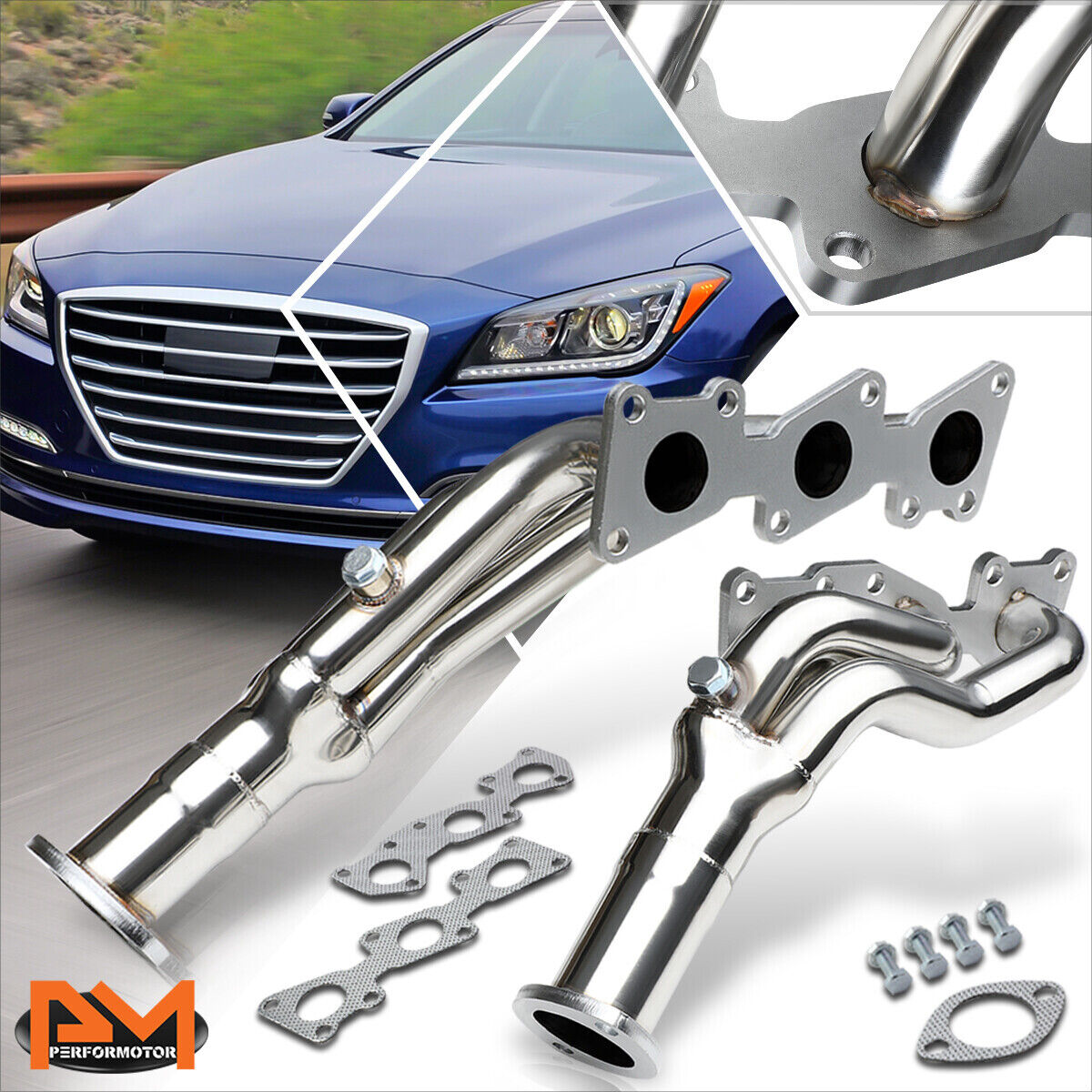 For 10-16 Hyundai Genesis Coupe 3.8L V6 Stainless Steel Exhaust Header Manifold