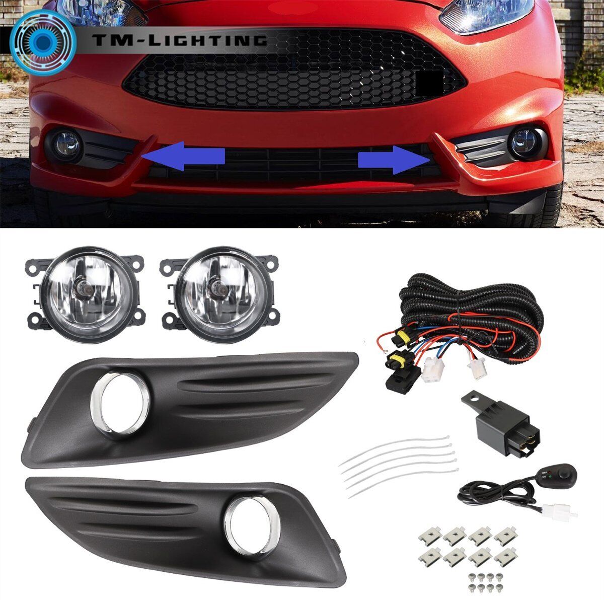 For 2014-2018 Ford Fiesta Fog Lights Lamps w/Cover Switch Kits Left&Right Side