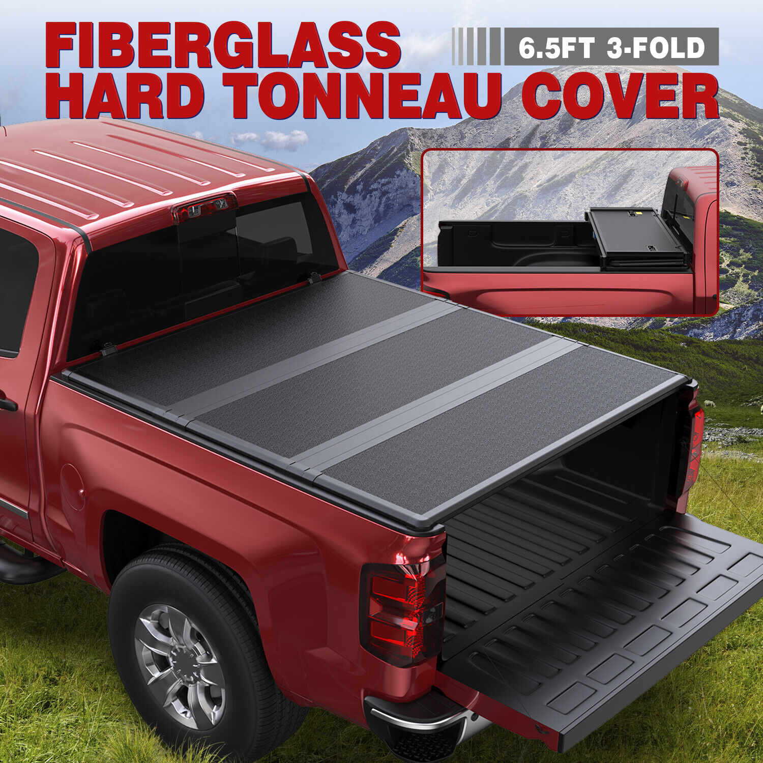 6.5FT 3-Fold Fiberglass Hard Tonneau Cover For 2016-21 Nissan Titan XD Truck Bed