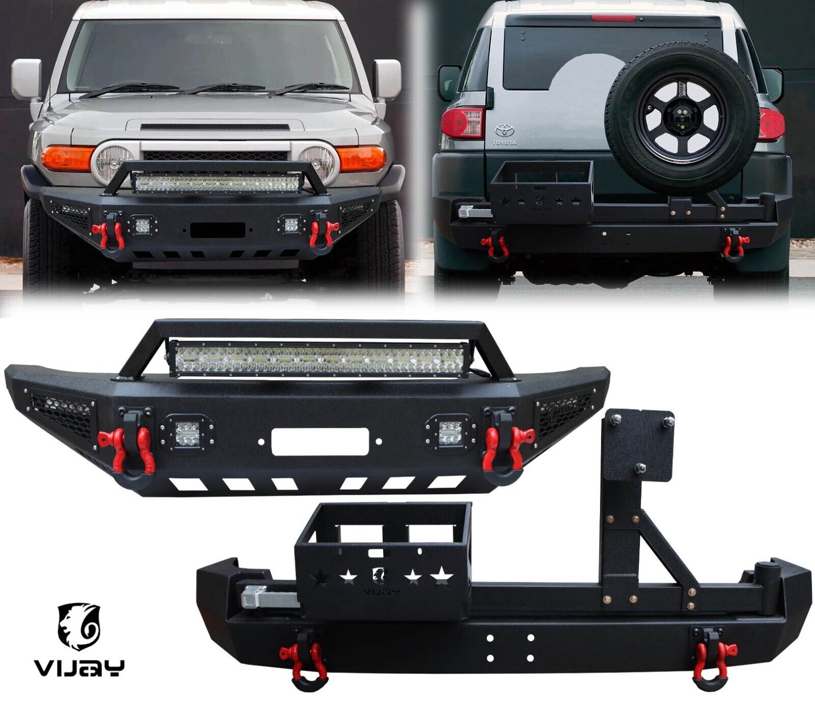 Vijay Front/Rear Bumper W/Winch Plate&Tire Carrier For 07-14 Toyota FJ cruiser