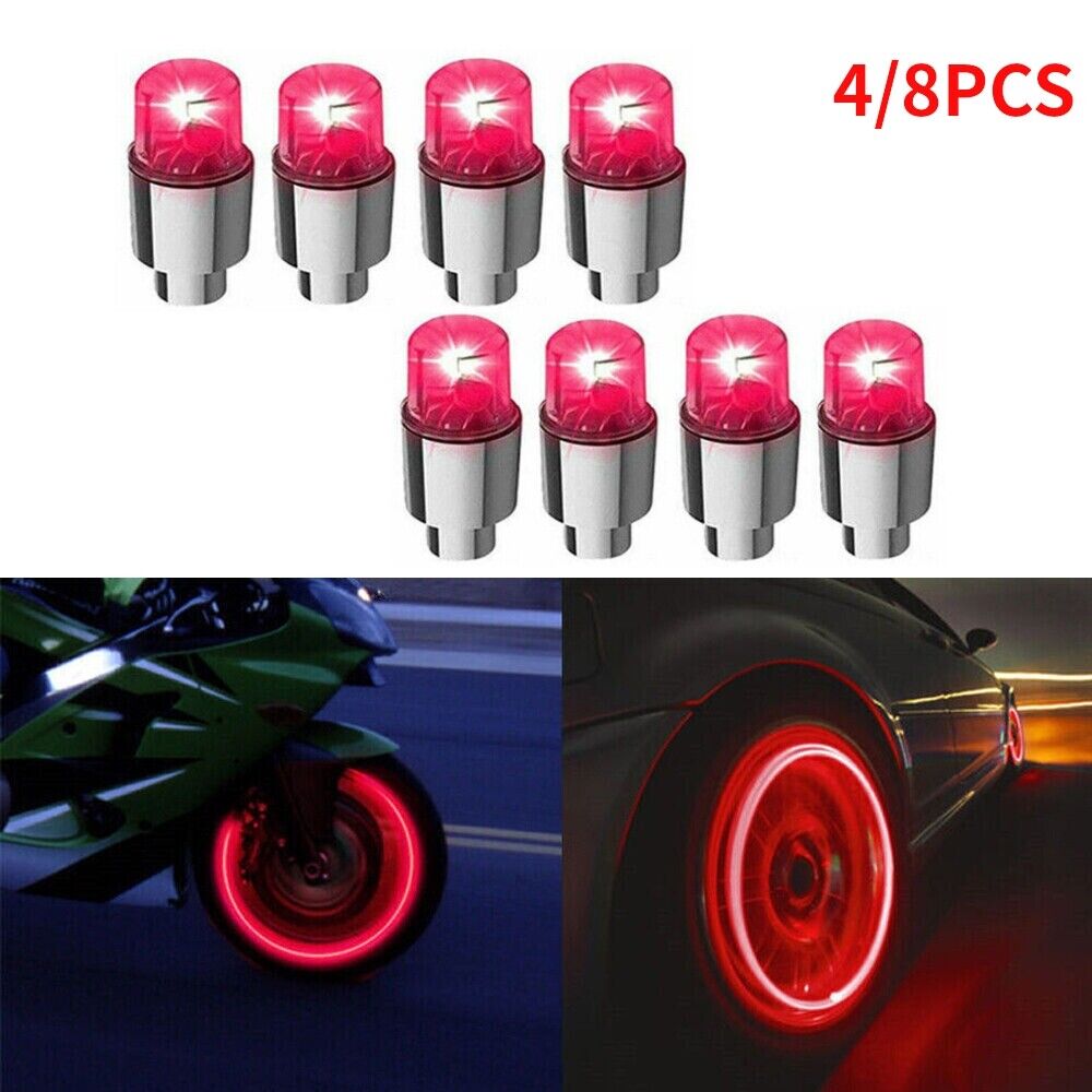 4/8X Wheels Tire Air Valve Stem Cap Cover LED Neon Light For Car Motorcycle Bike