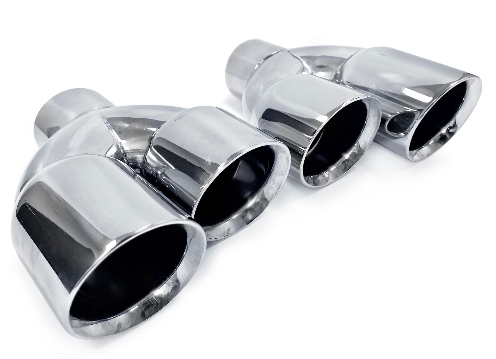 PAIR STAINLESS STEEL UNIVERSAL DUAL EXHAUST TIPS 3