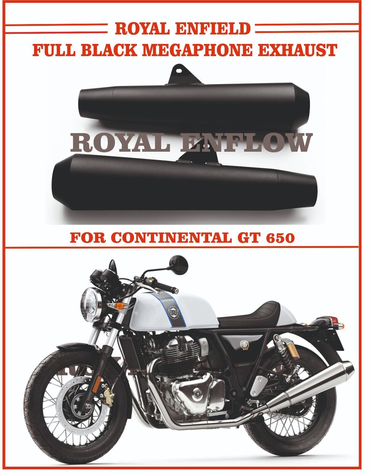 Fit For Royal Enfield TE 103 Full Black Megaphone Exhaust for Continental GT 650