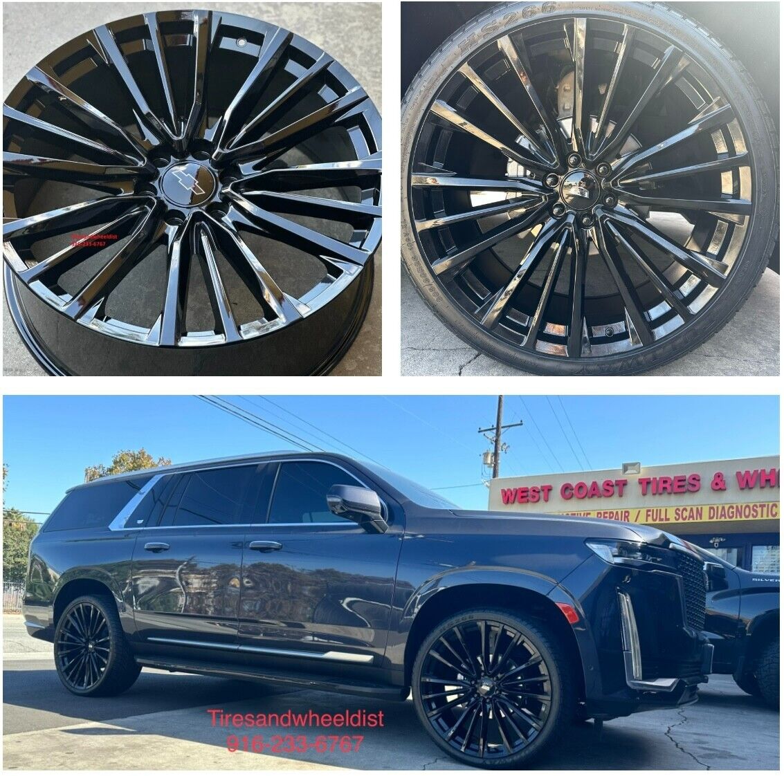 24'' inch Escalade Wheels fit Silverado Yukon Tahoe Gloss Black with Tires 2023